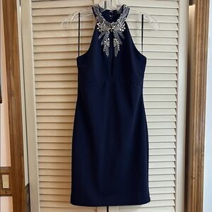 Lulu's Midnight Blue Halter Dress with Silver Accents